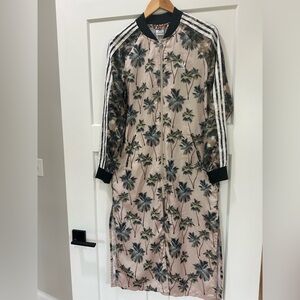 adidas Pink Palm Print Bomber Jacket with Black Trim